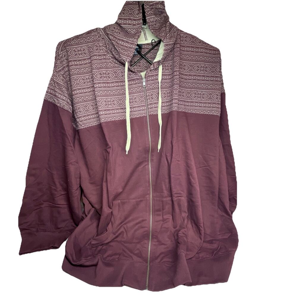 KingSize Hoodie Jacket Fleece Full Zip Pockets Comfort Aztec Plum Mens 8XL Big